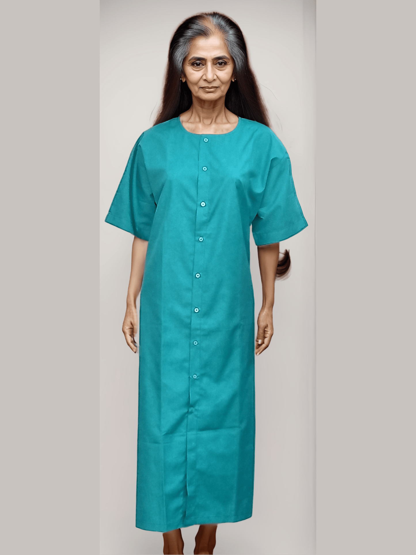 Patient Gown Sea Green with Front Buttons | HICKORY Collection - J R GARMENTS