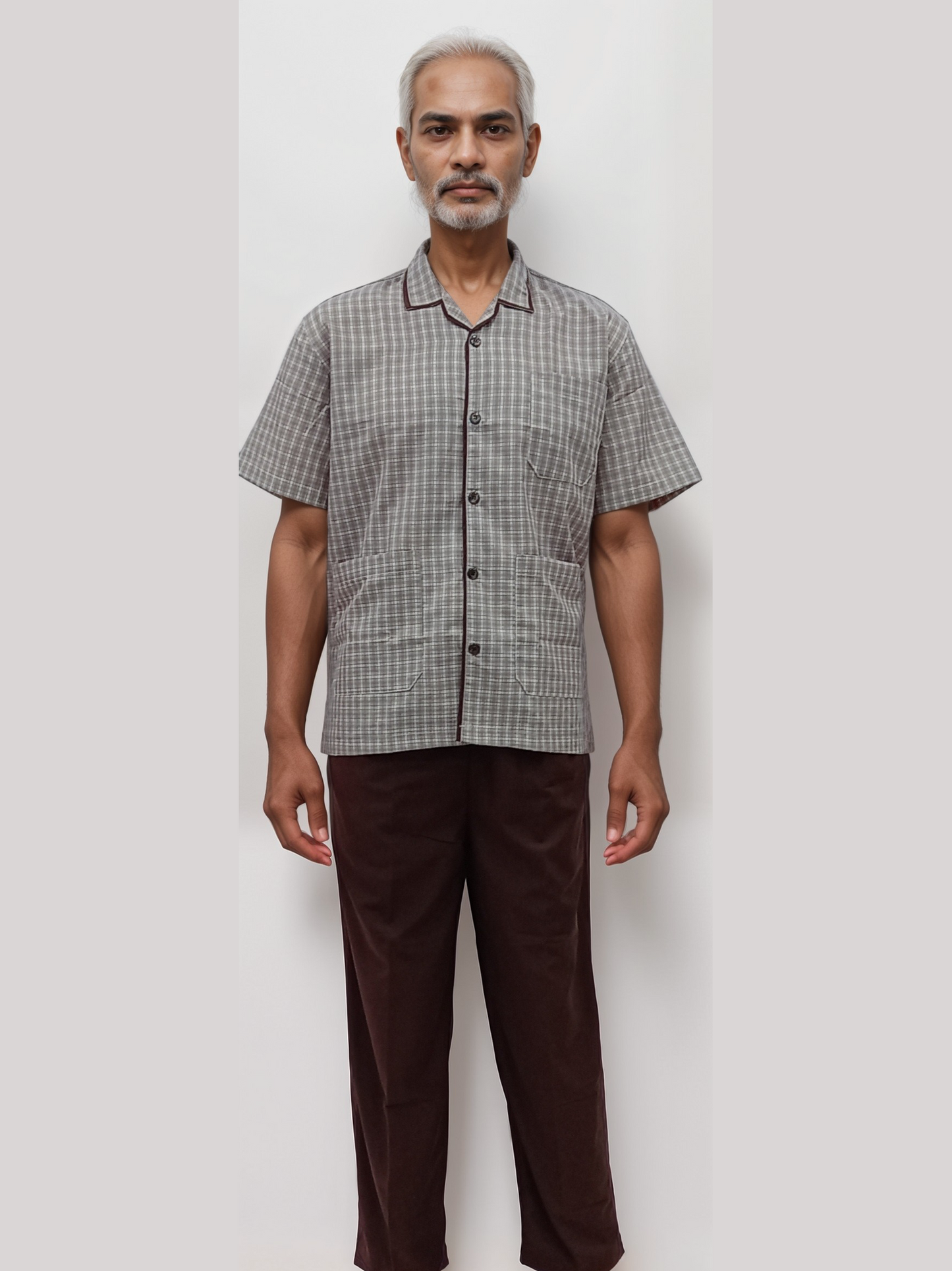 Patient Dress Beidge Checks Brown - J R GARMENTS