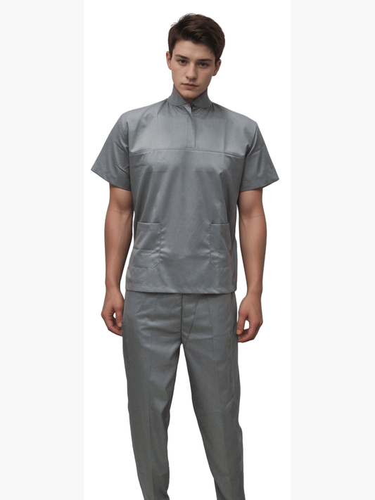 Stylish and Comfortable Chinese Collar Grey Scrubs - HICKORY Medical Uniforms - J R GARMENTS