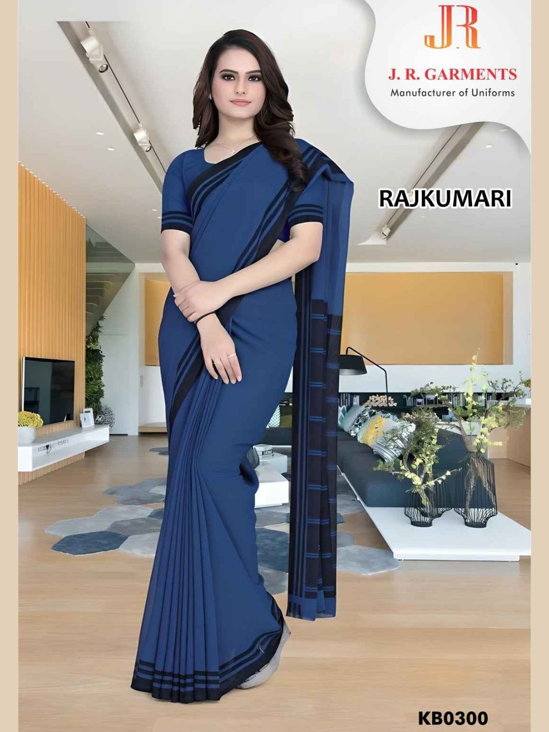 Saree Forest Green with Navy Blue Border - J R GARMENTS