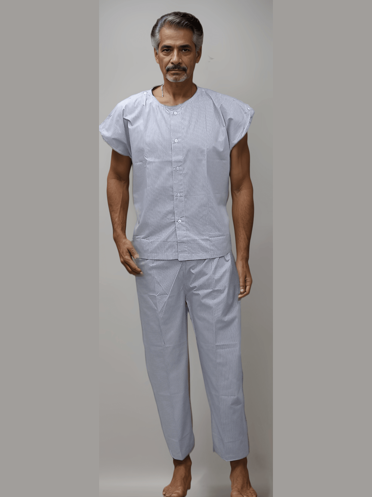 Patient Dress Blue Lining Shoulder Buttons - J R GARMENTS
