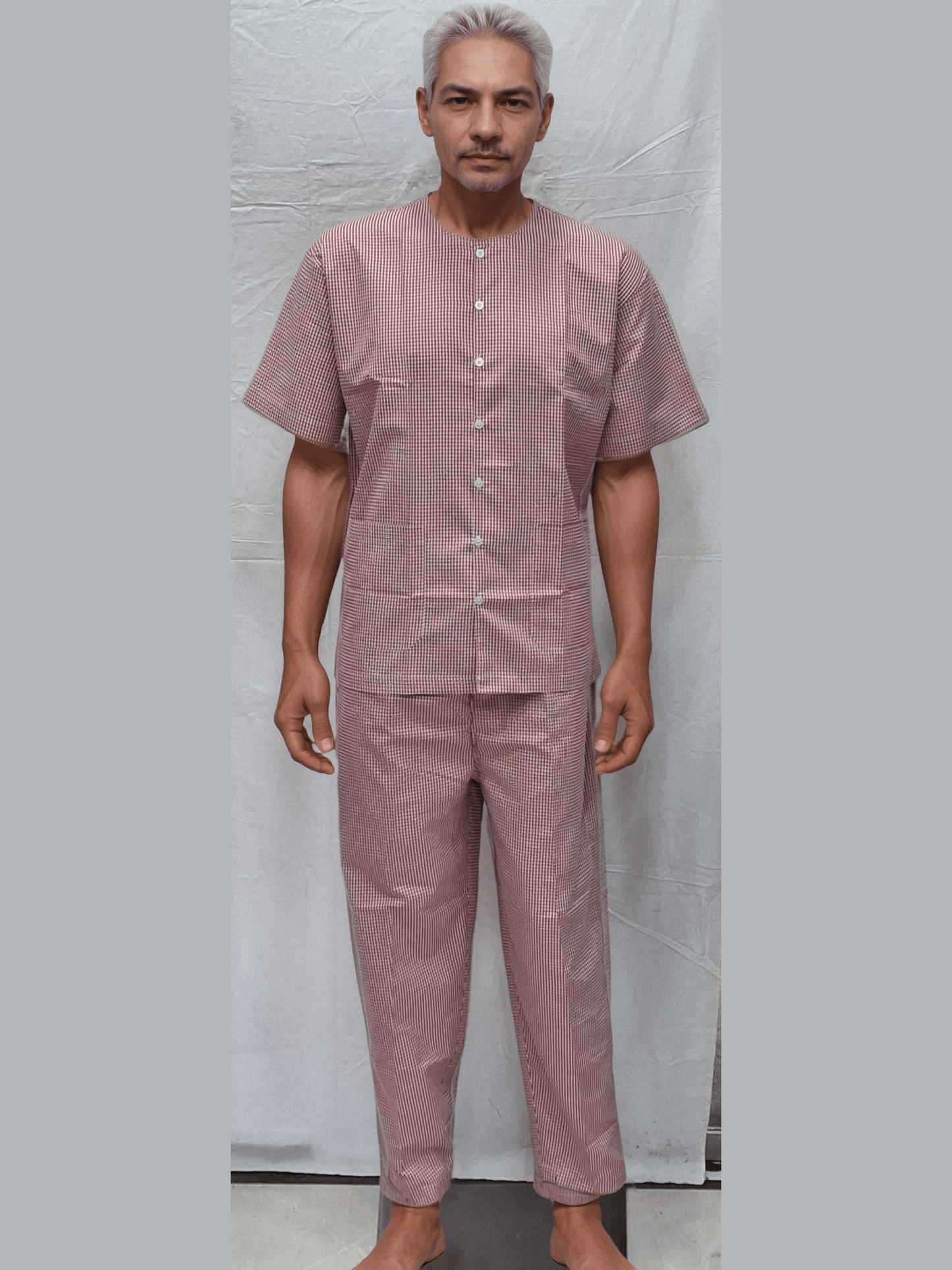 Maroon Checks Patient Dress by HICKORY - Comfortable & Stylish Hospital Wear - J R GARMENTS
