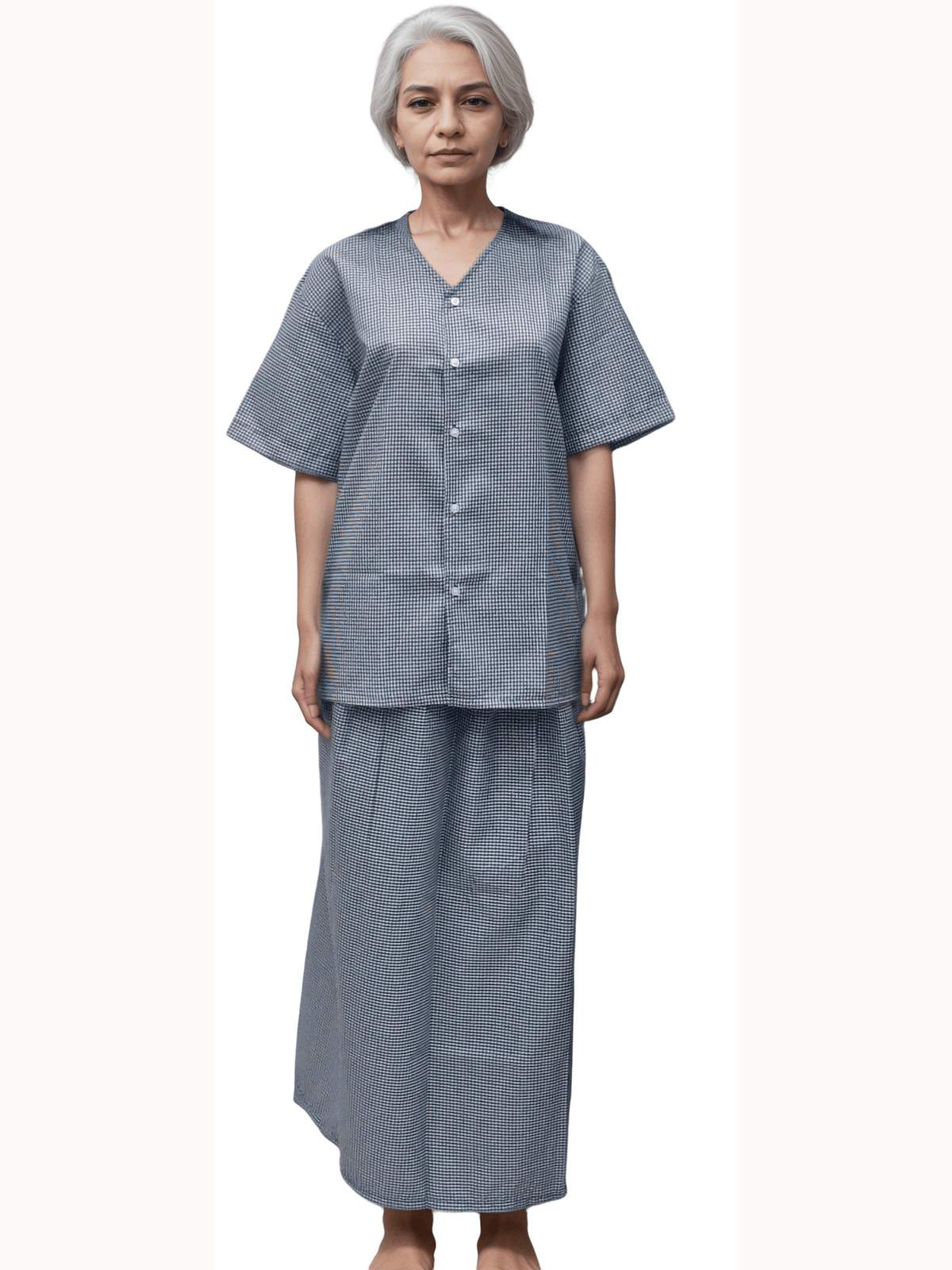 HICKORY Patient Blouse Petticoat – Comfortable & Durable Blue Checks Wear - J R GARMENTS