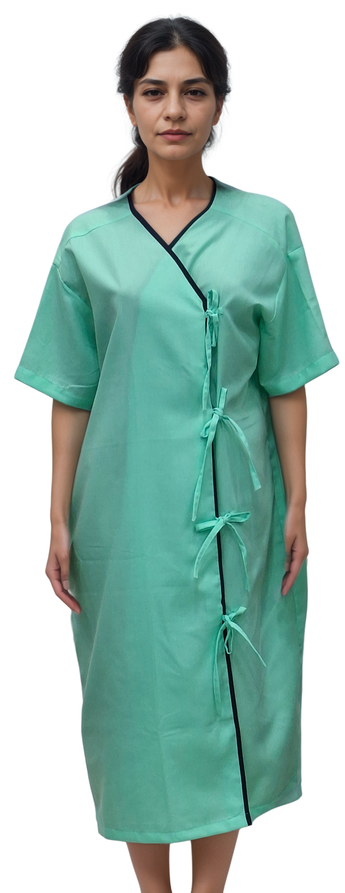 HICKORY Patient Gown – Premium Unisex Comfort in Pista Green with Navy Blue Piping