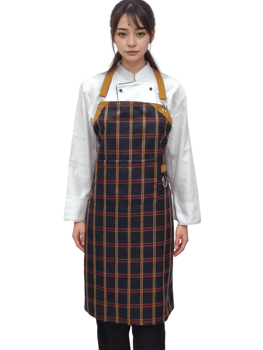 Premium Black Bold Checks Kitchen Apron - HICKORY | Stylish & Functional Premium Kitchen Apron - J R GARMENTS