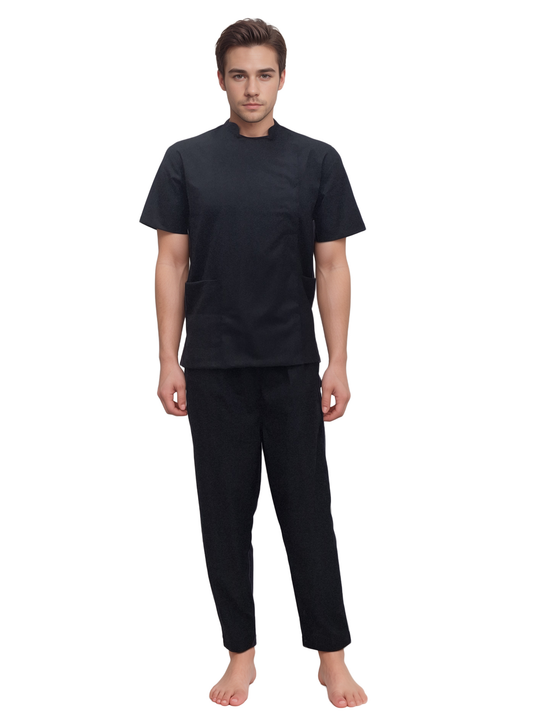 Stretchable Black Salon Uniform for Spa Professionals | HICKORY - J R GARMENTS