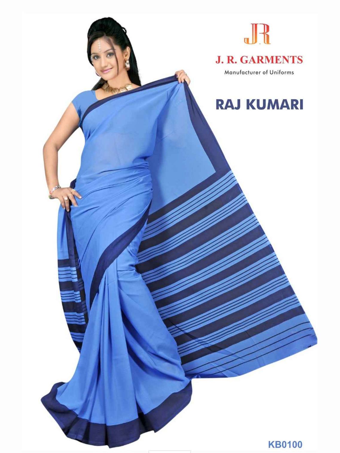 Saree Medium Blue with Navy Blue Border - J R GARMENTS