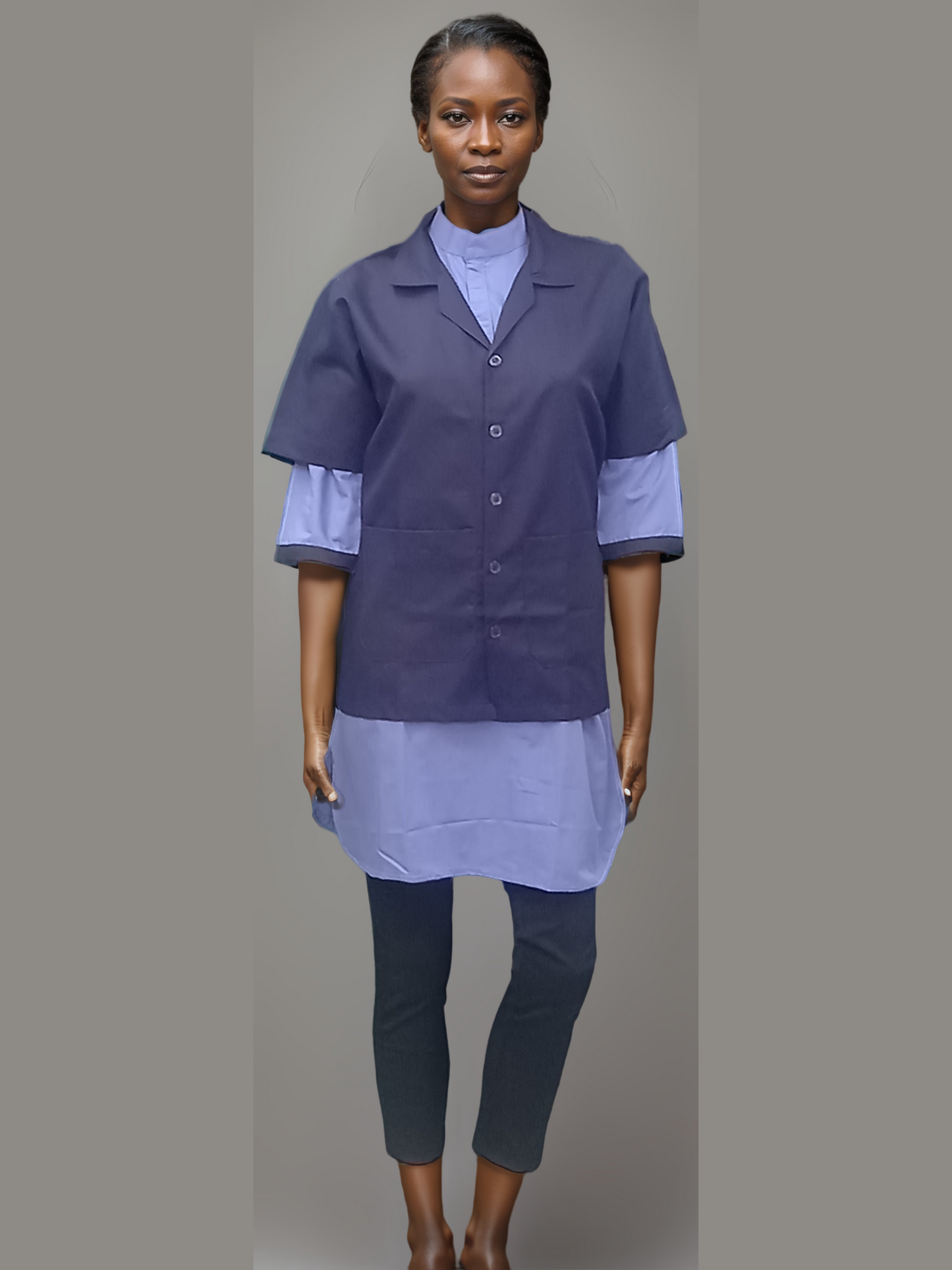 Half Sleeve Navy Blue Apron - J R GARMENTS
