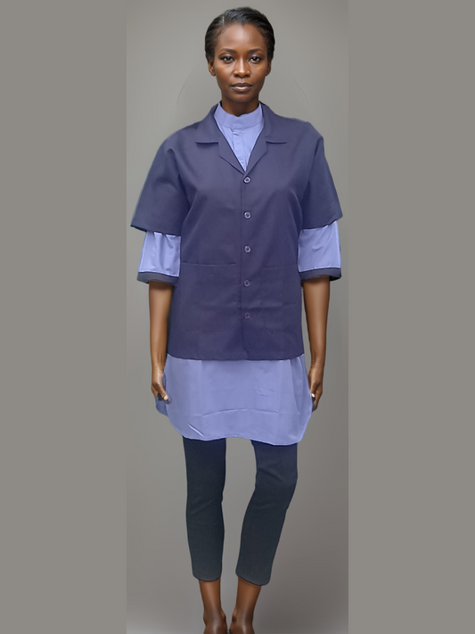 Half Sleeve Navy Blue Apron - J R GARMENTS