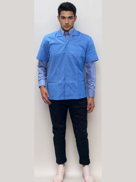 Blue Half Sleeve Apron for Industrial and Housekeeping Team - J R GARMENTS