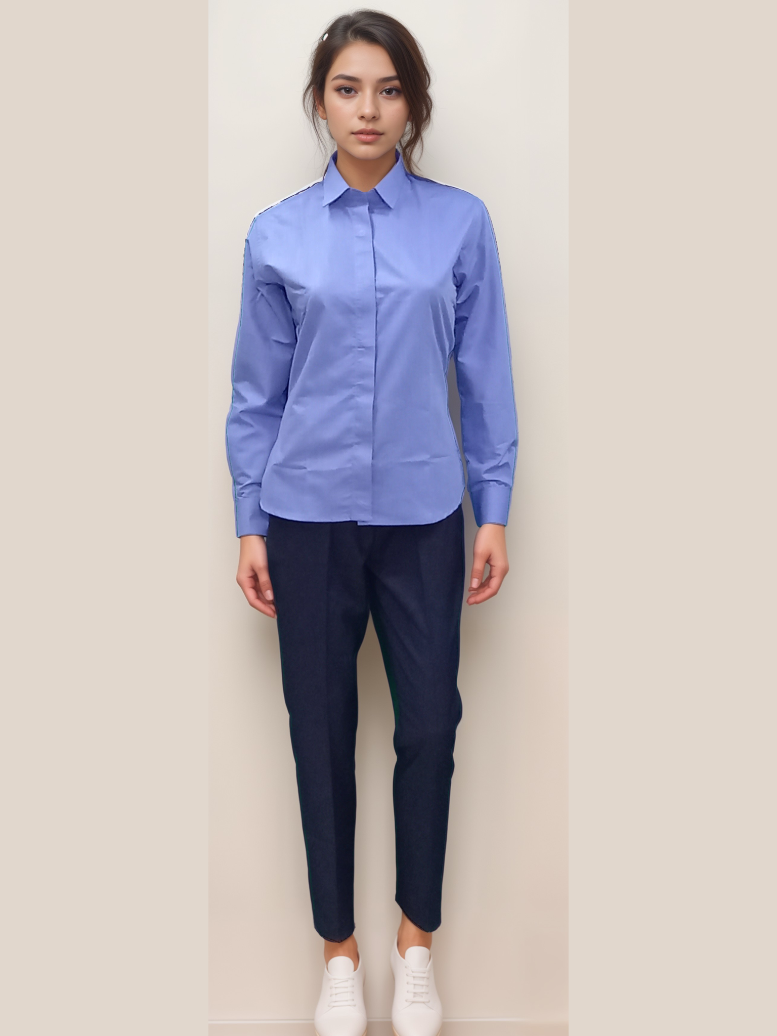 Ladies Formal Shirt Blue - J R GARMENTS
