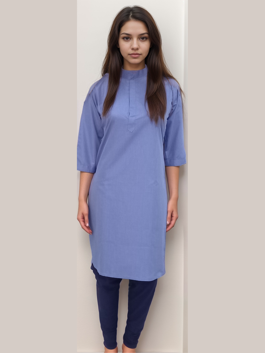 Kurti with Leggings Medium Blue with Navy Blue - J R GARMENTS