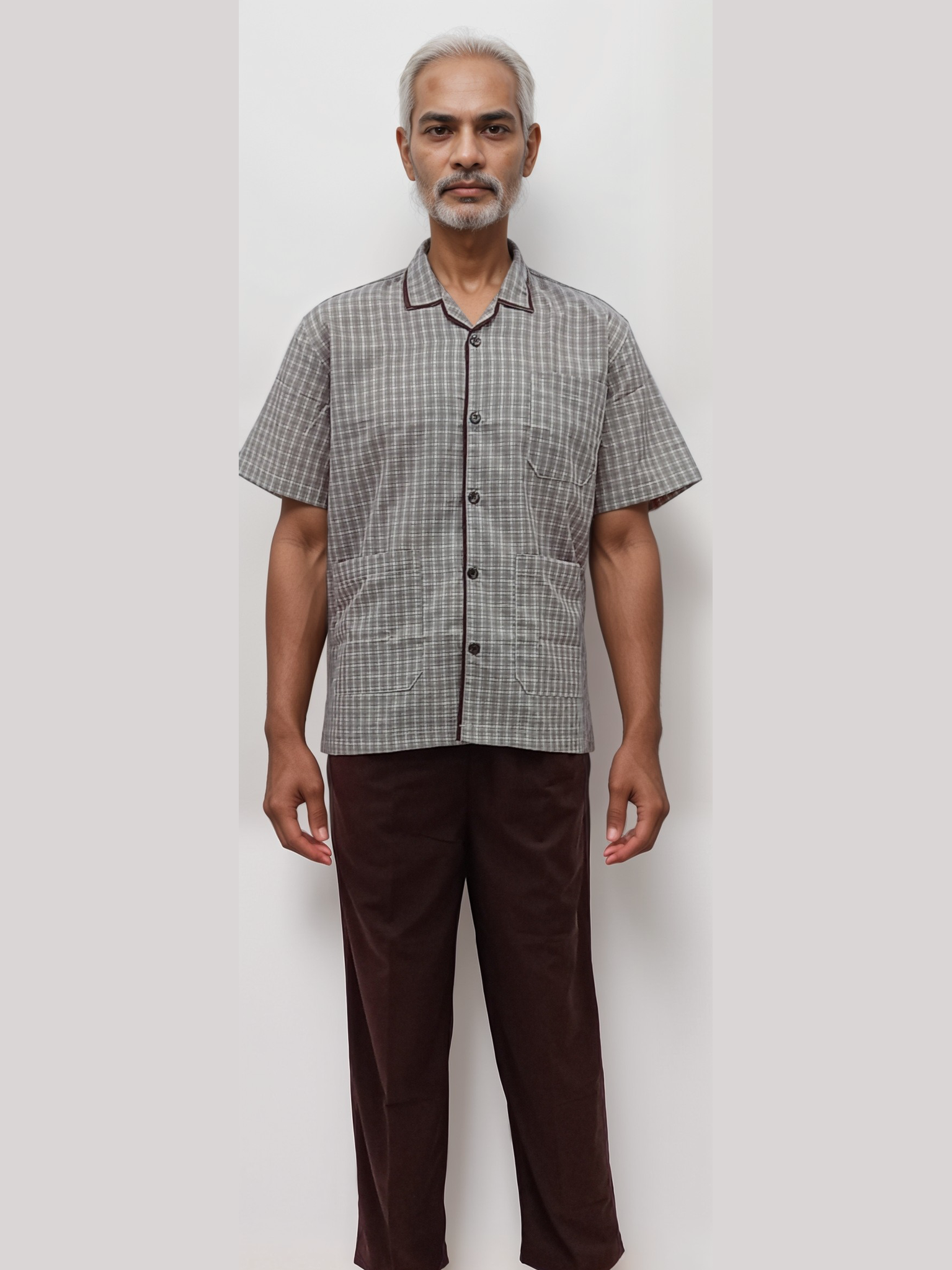 Patient Dress Beidge Checks Brown - J R GARMENTS