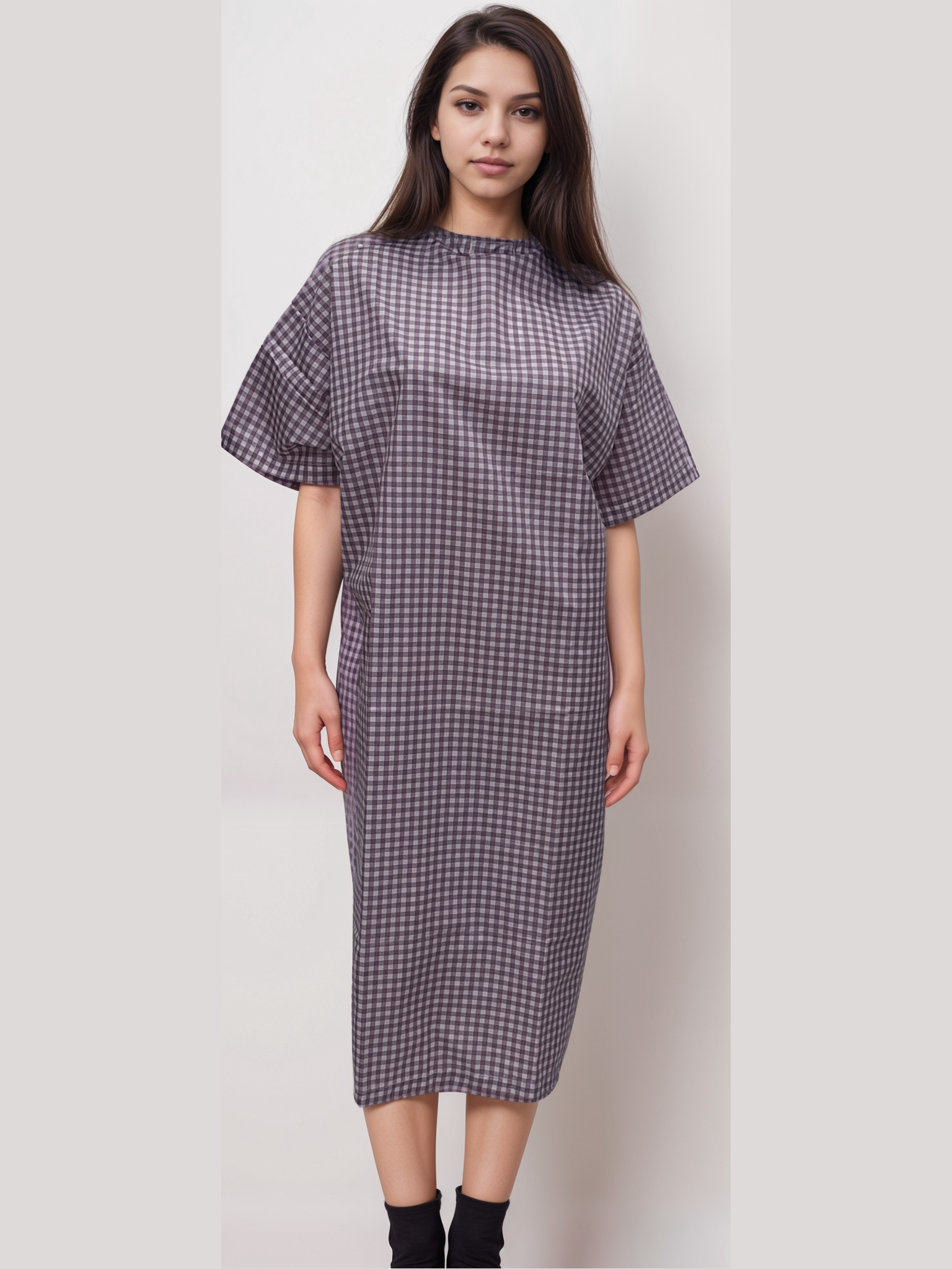 Patient Gown Nadi Lavender Checks | HICKORY - J R GARMENTS