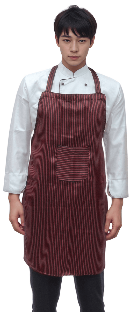 Elevate Your Culinary Style with HICKORY Kitchen Apron – Stylish Red & Black Striped Apron with Front Pocket - J R GARMENTS