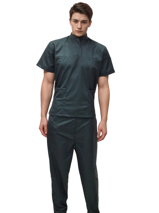 Scrubs Chinese Collar Bottle Green - Stylish Bottle Green Scrubs by HICKORY - J R GARMENTS