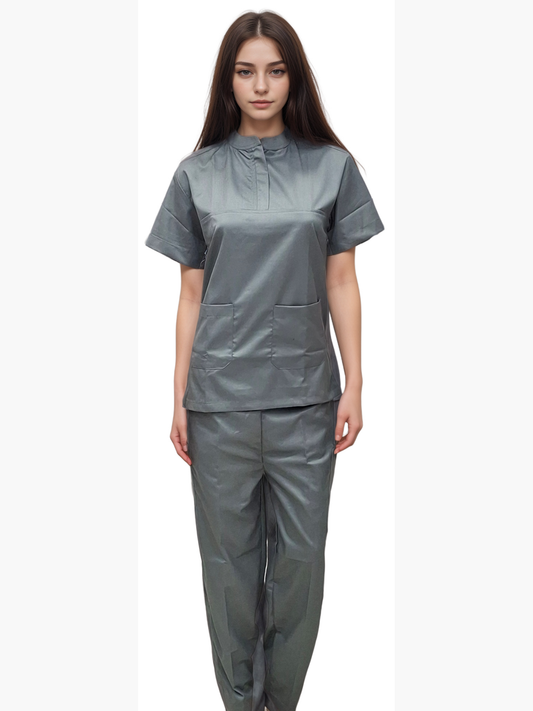 Stylish and Comfortable Chinese Collar Grey Scrubs - HICKORY Medical Uniforms - J R GARMENTS