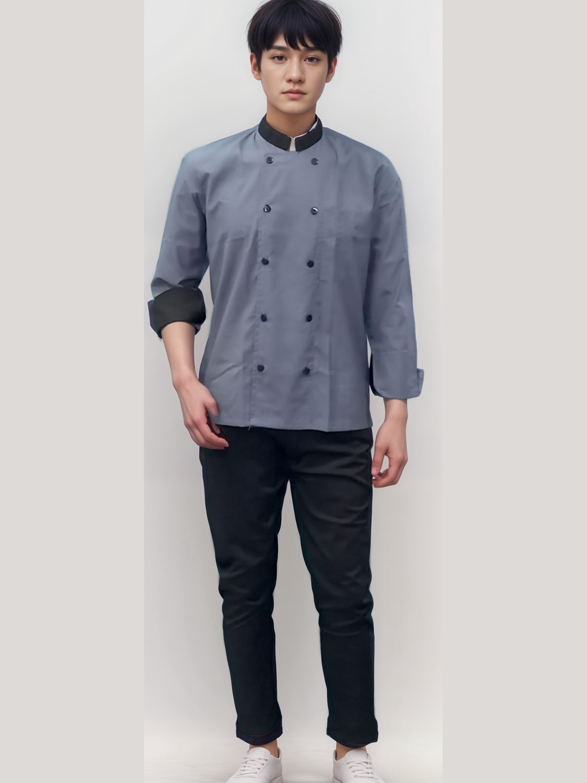 Chef Coat Grey and Black Full Sleeves for Professional Culinary Style - J R GARMENTS