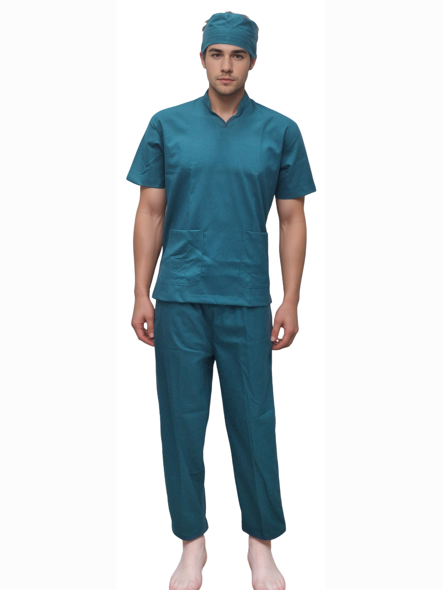 Stretchable Stand Collar Emerald Green Doctor Scrubs | HICKORY - J R GARMENTS
