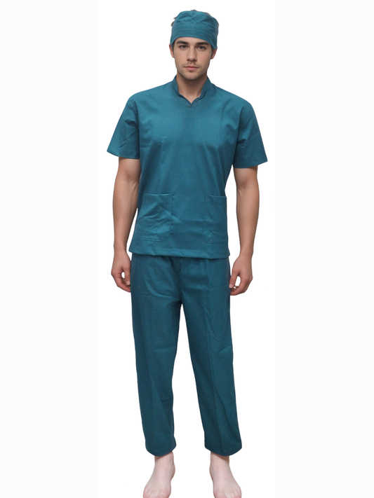 Stretchable Stand Collar Emerald Green Doctor Scrubs | HICKORY - J R GARMENTS