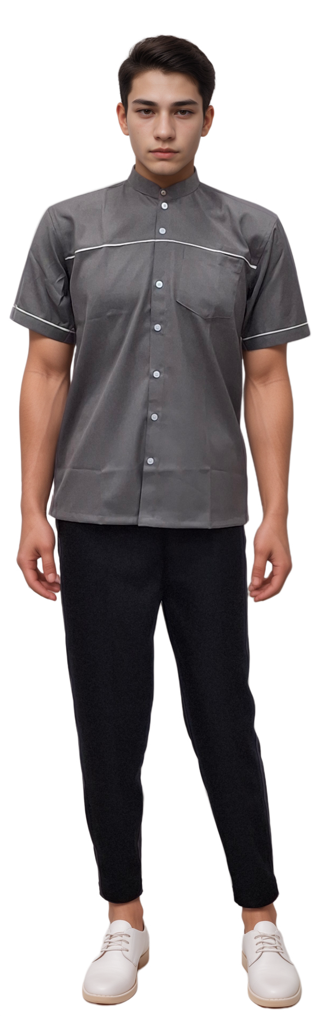 Helping Staff Shirt – Mountain Mist with Cream Piping