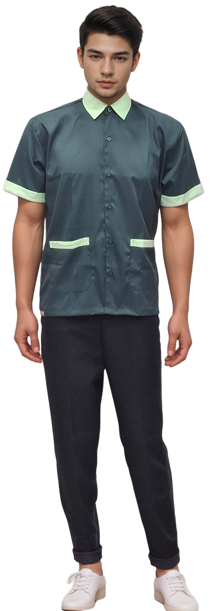 Bottle Green Gardener & Helping Staff Uniform Shirt with Mint Green Piping