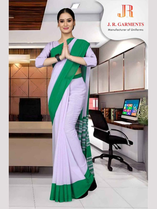 Saree White with Green Border - J R GARMENTS