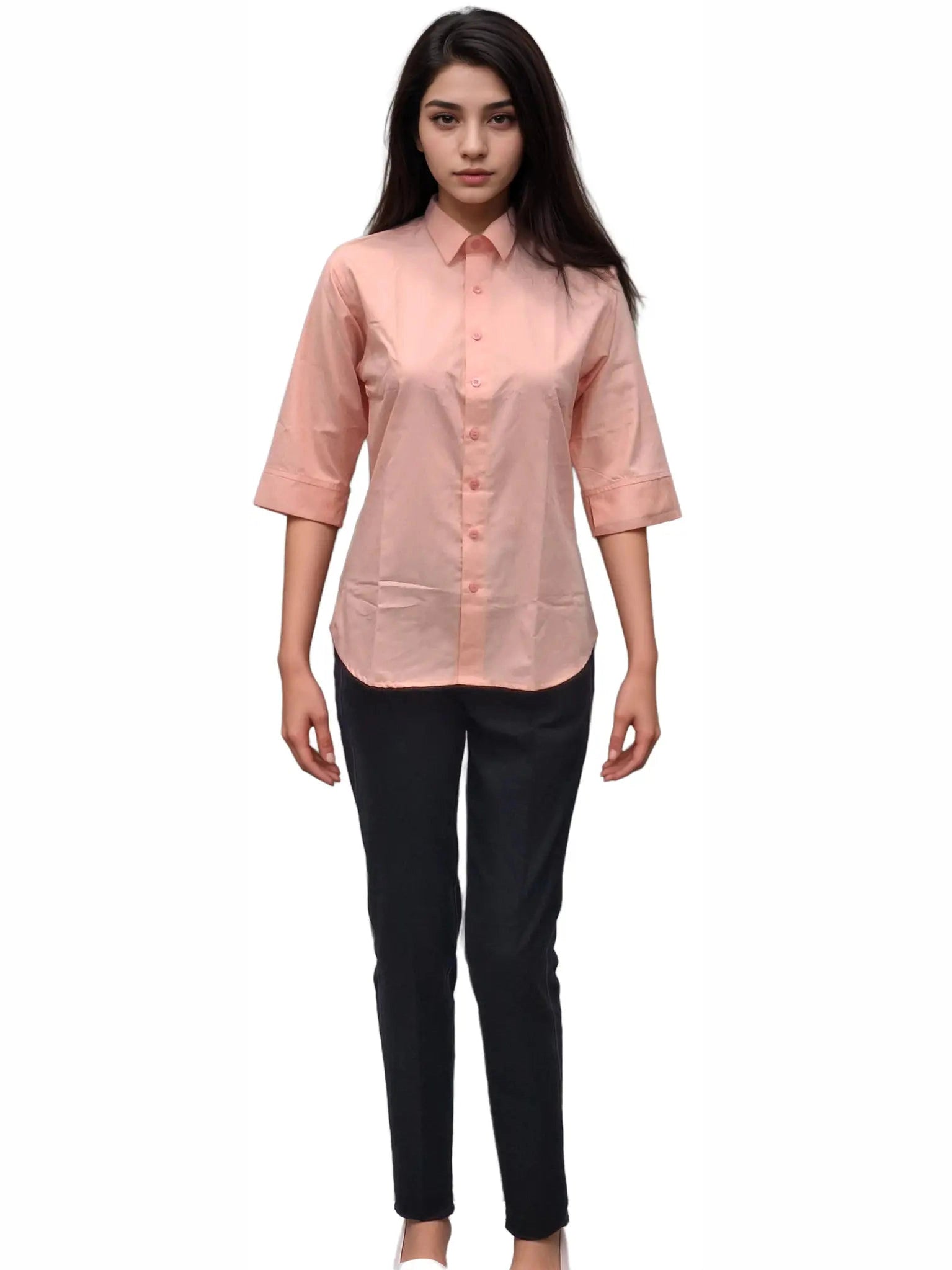 HICKORY Women's Peach Formal Shirt for Elegant and Comfortable Office Wear - J R GARMENTS