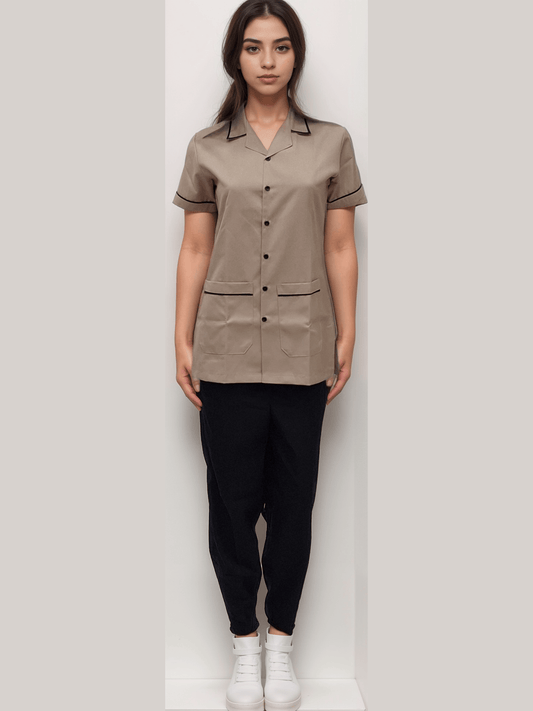 Nurse Dress Beige & Black - J R GARMENTS