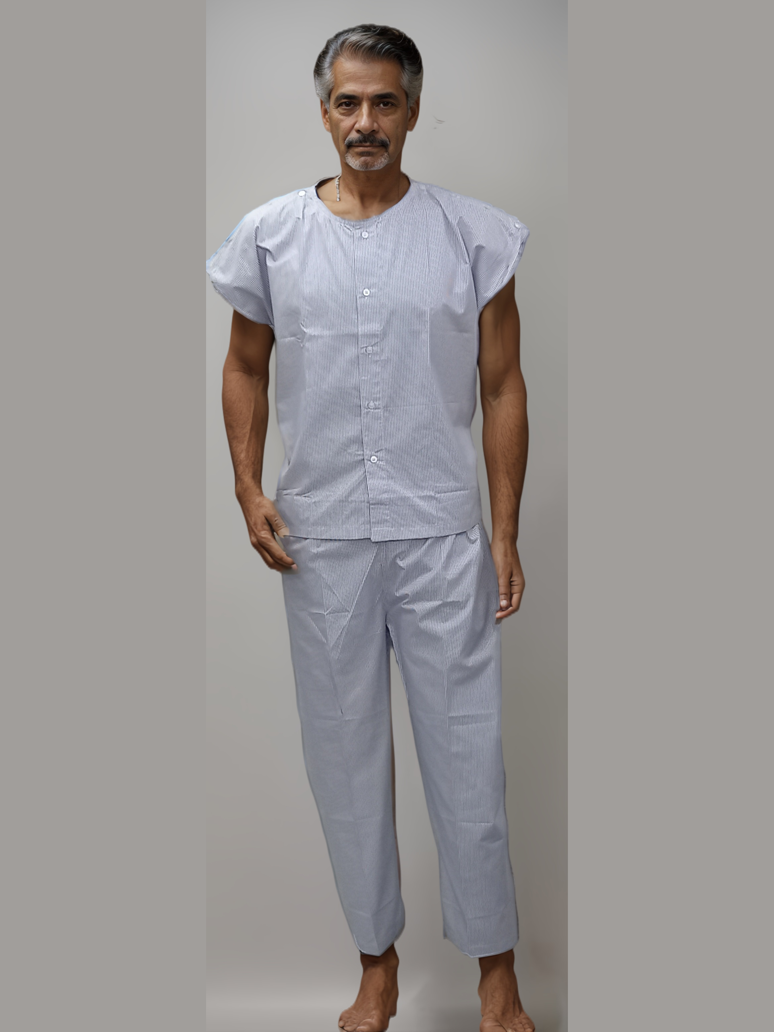 Patient Dress Blue Lining Shoulder Buttons - J R GARMENTS