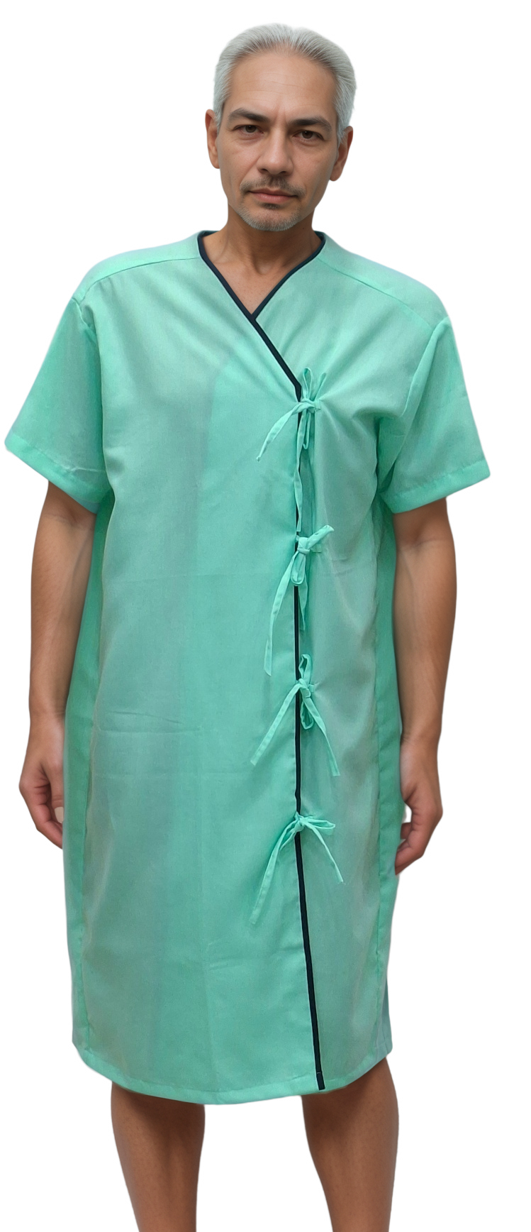 HICKORY Patient Gown – Premium Unisex Comfort in Pista Green with Navy Blue Piping