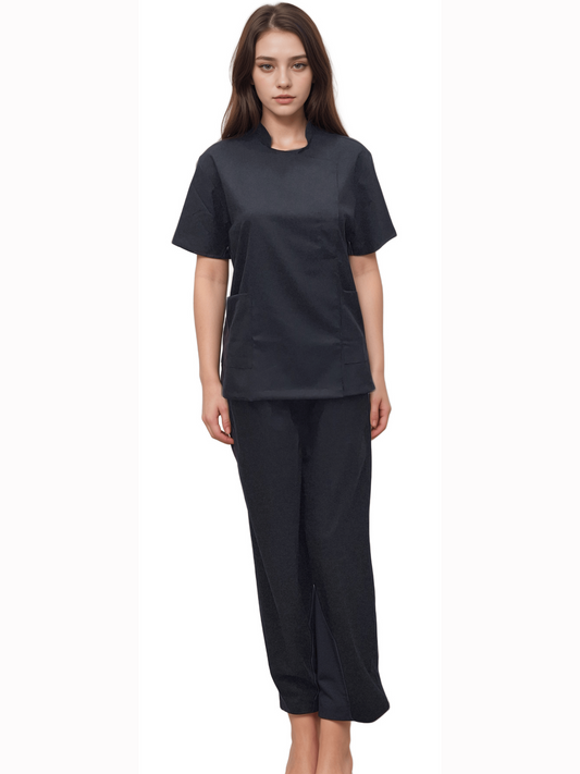 Stretchable Black Salon Uniform for Spa Professionals | HICKORY - J R GARMENTS