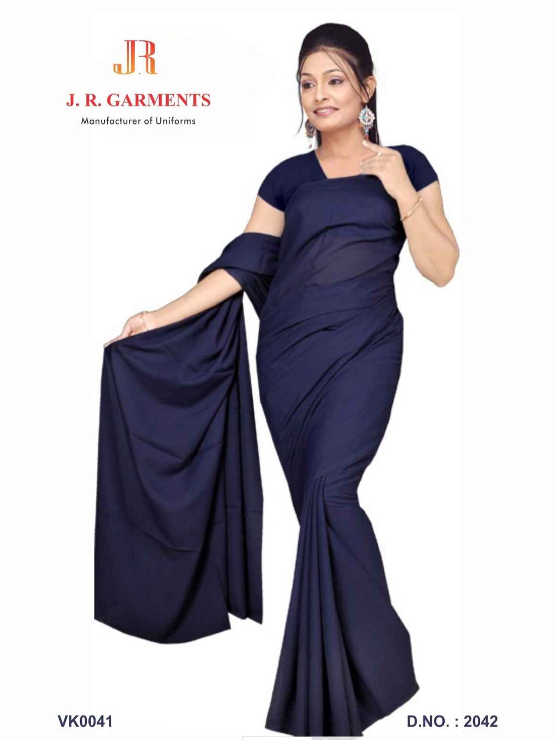 Saree Plain Navy Blue - J R GARMENTS