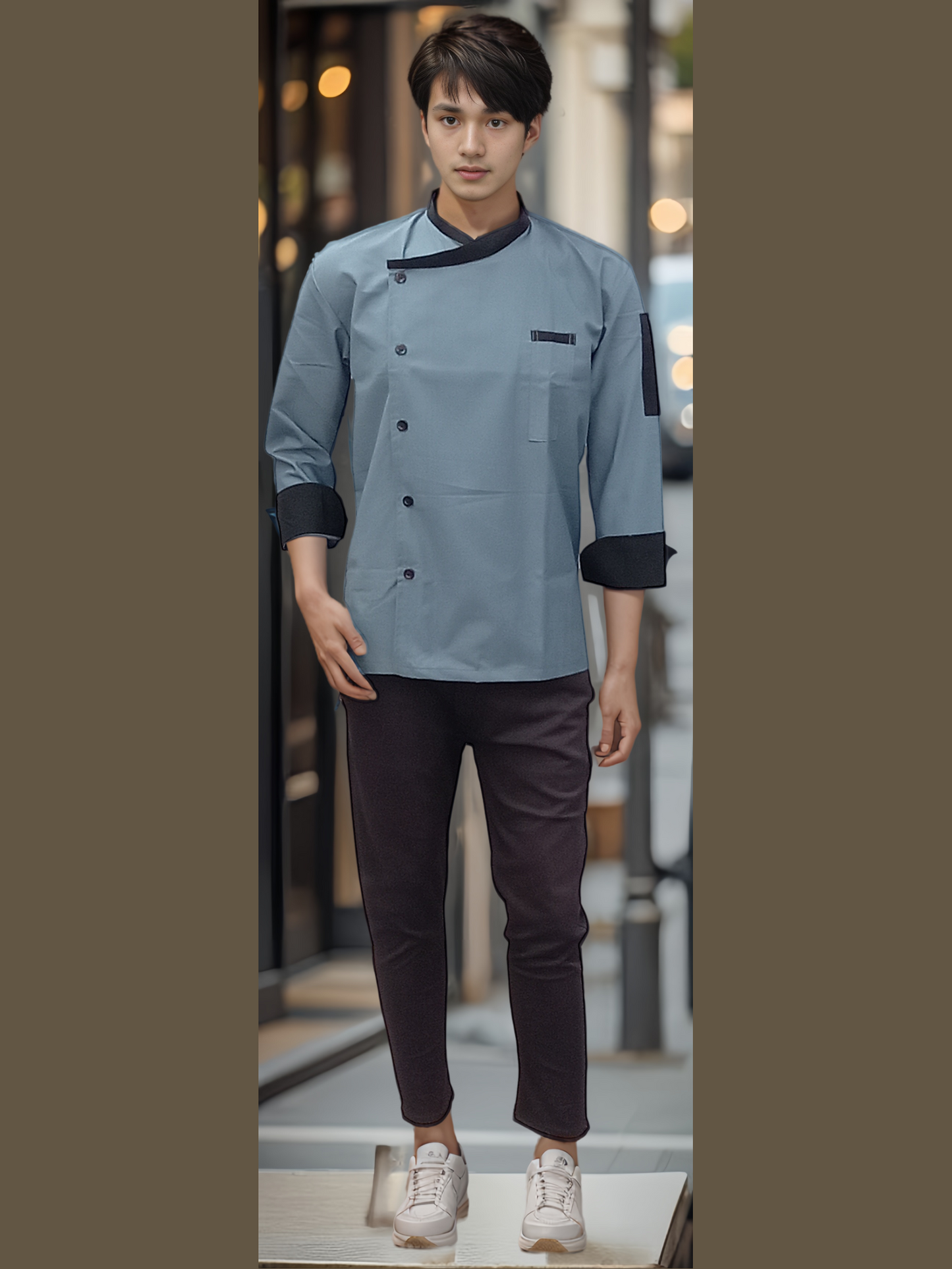 Chef Coat Spanish Grey - Full Sleeves Stylish Culinary Attire for Professionals - J R GARMENTS